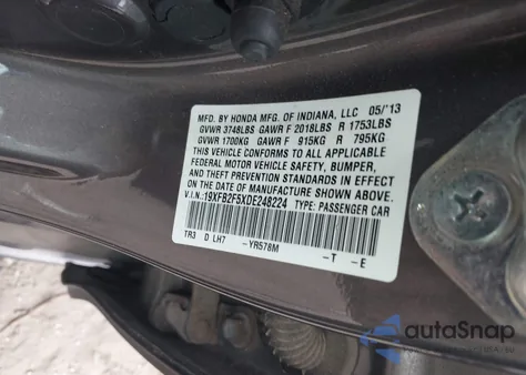 2013 Honda Civic Lx from USA, damaged, VIN 19XFB2F5XDE248224